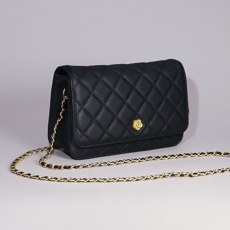 Women’s Black Quilted Genuine Leather Crossbody Chain Bag image 3
