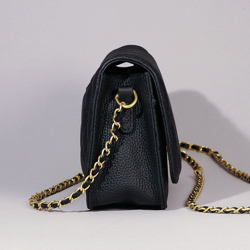 Women’s Black Quilted Genuine Leather Crossbody Chain Bag image 5