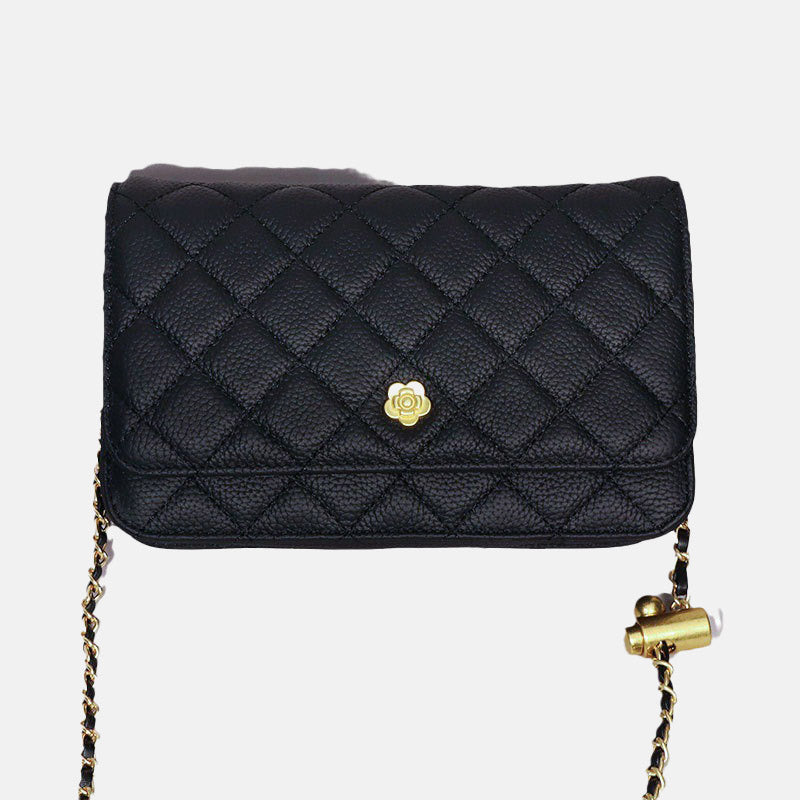 Women’s Black Quilted Genuine Leather Crossbody Chain Bag image