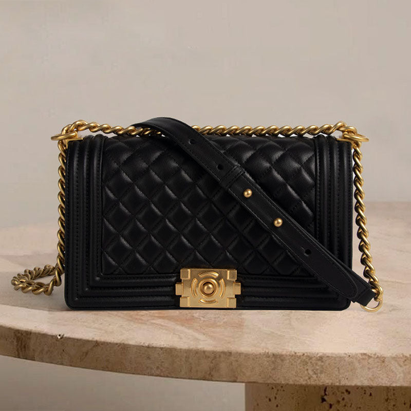 Women’s Black Quilted Leather Chain Lock Crossbody Bag image 6