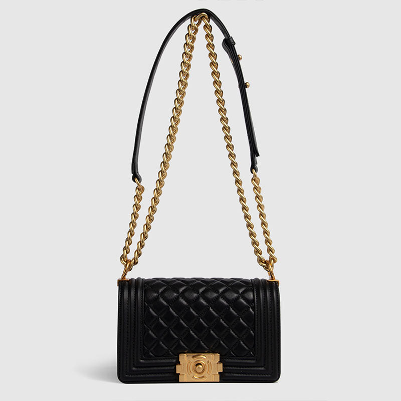 Women’s Black Quilted Leather Chain Lock Crossbody Bag image