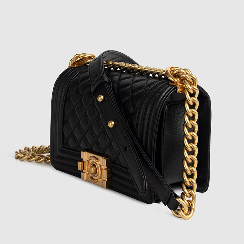Women’s Black Quilted Leather Chain Lock Crossbody Bag image 4