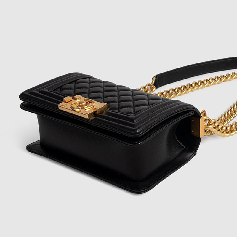Women’s Black Quilted Leather Chain Lock Crossbody Bag image 5