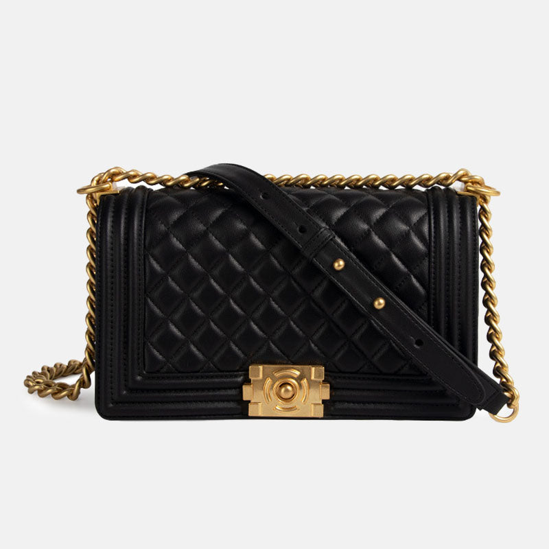Women’s Black Quilted Leather Chain Lock Crossbody Bag image 3