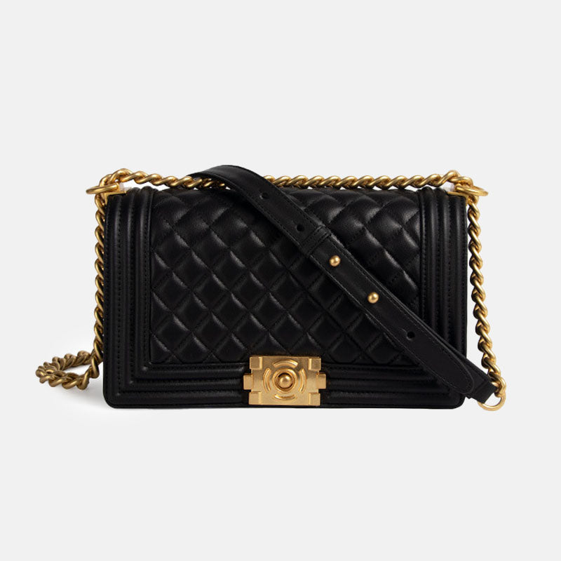 Women’s Black Quilted Leather Chain Lock Crossbody Bag image 2