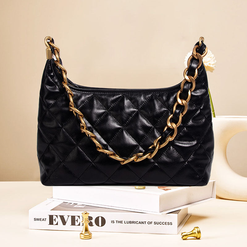 Women’s Black Quilted Leather Chain Shoulder Bag image 2