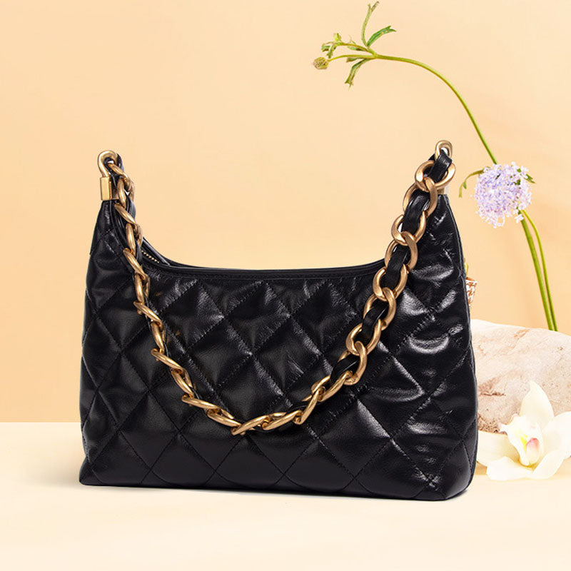 Women’s Black Quilted Leather Chain Shoulder Bag image