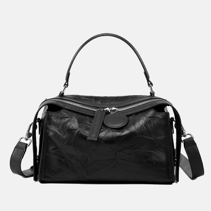 Women’s Black Vintage Crinkled Genuine Leather Crossbody Handbag image