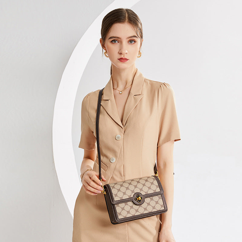 Women’s Brown Leather Purse with Print Detail image 5