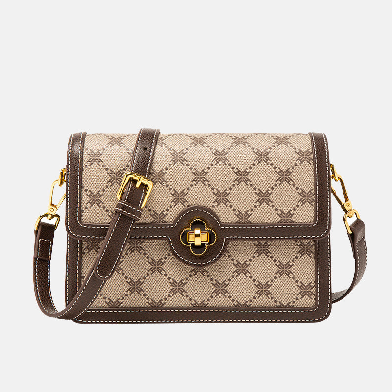 Women’s Brown Leather Purse with Print Detail image