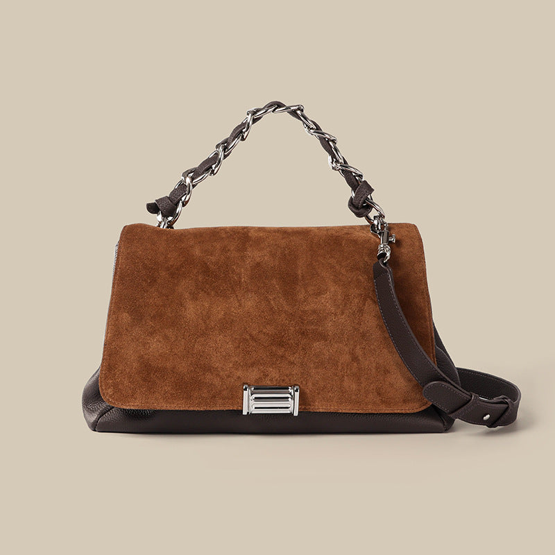 Women’s Brown Minimalist Suede Genuine Leather Crossbody Chain Handbag image 2