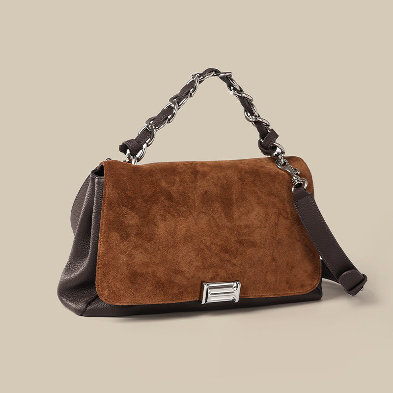 Women’s Brown Minimalist Suede Genuine Leather Crossbody Chain Handbag image 3
