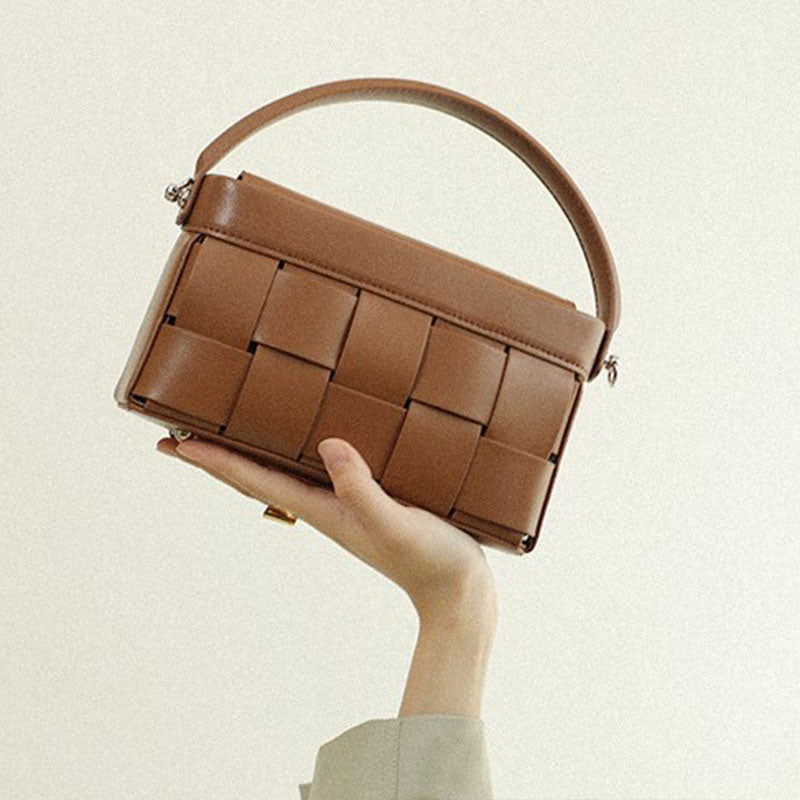 Women’s Brown Woven Leather Chain Crossbody Handbag image 2