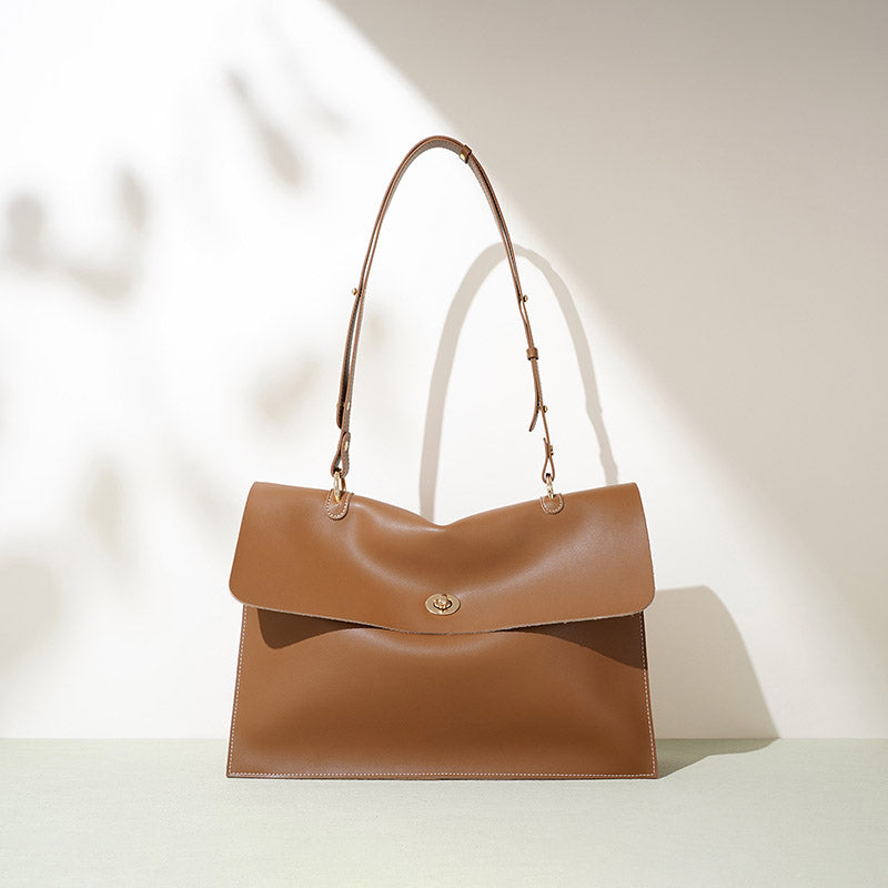 Women’s Caramel Minimalist Genuine Leather Lock-Clasp Crossbody Shoulder Bag image 2