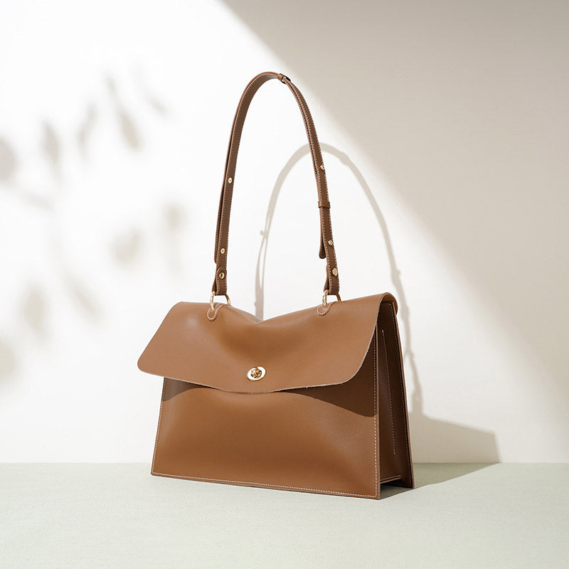 Women’s Caramel Minimalist Genuine Leather Lock-Clasp Crossbody Shoulder Bag image 3