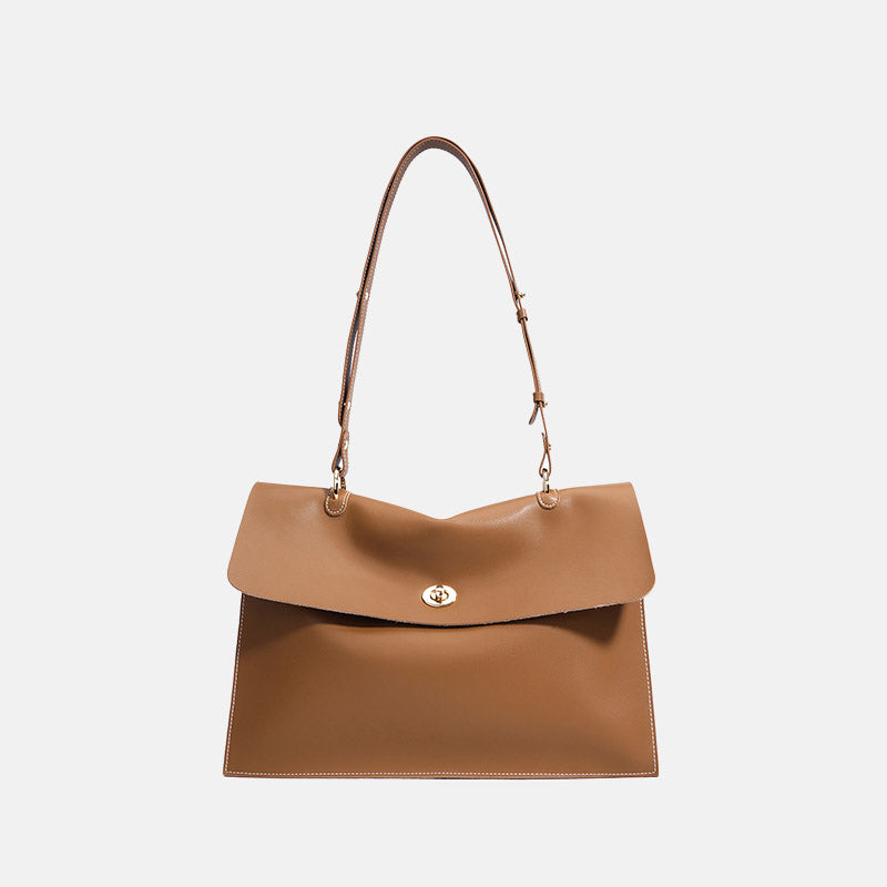 Women’s Caramel Minimalist Genuine Leather Lock-Clasp Crossbody Shoulder Bag image