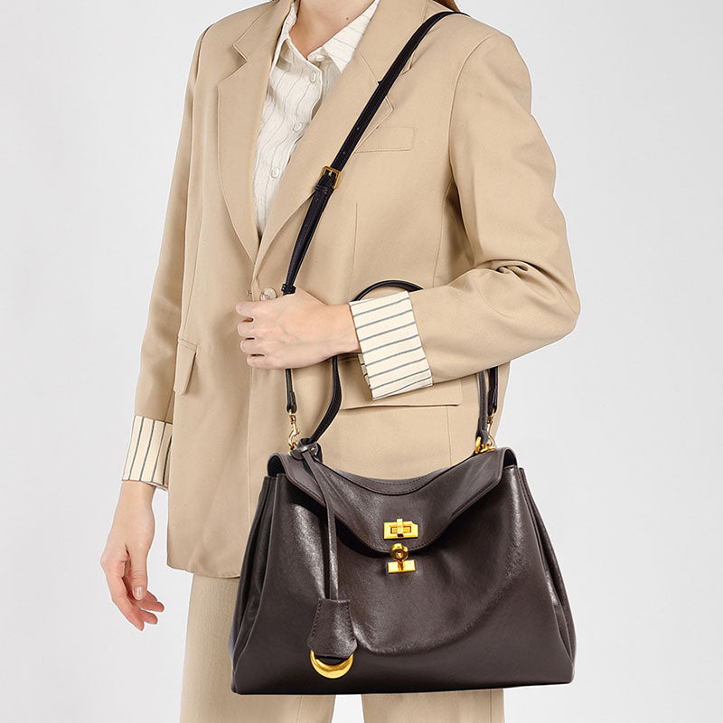 Women’s Chocolate Brown Vintage Leather Baguette Bag In Gold Hardware image 4