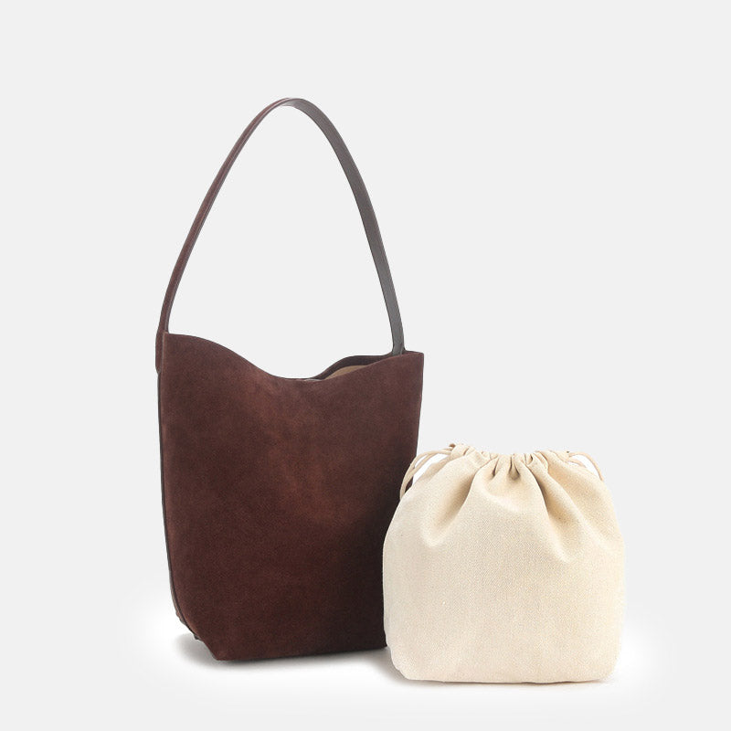 Women’s Coffee Vintage Suede Top-Grain Leather Shoulder Bucket Bag image 4
