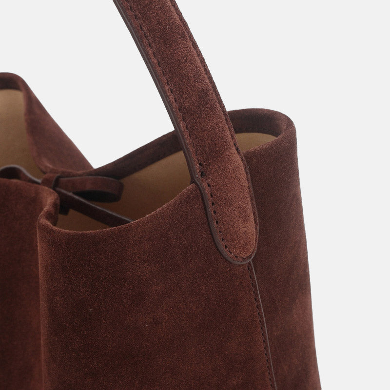 Women’s Coffee Vintage Suede Top-Grain Leather Shoulder Bucket Bag image 5