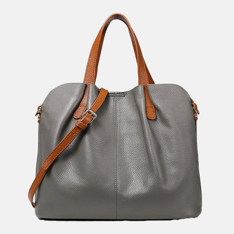 Women’s Color-Block Leather Tote Bag with Shoulder Strap image 6