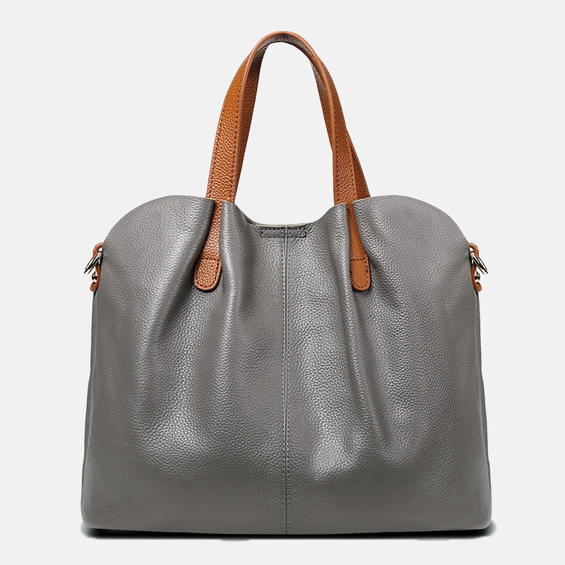 Women’s Color-Block Leather Tote Bag with Shoulder Strap image 2