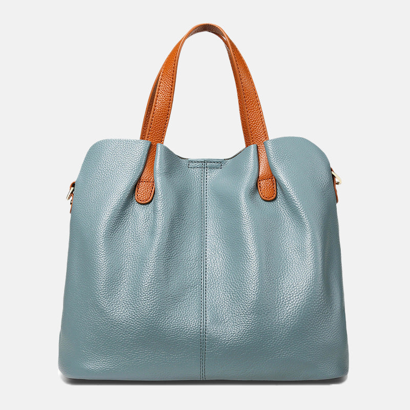Women’s Color-Block Leather Tote Bag with Shoulder Strap image 3