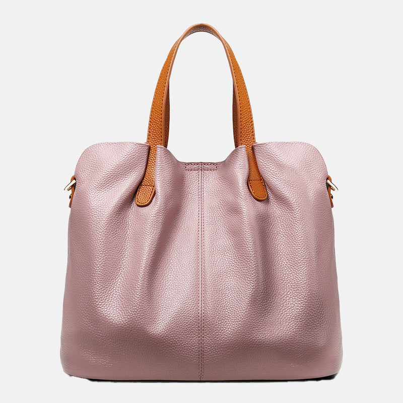 Women’s Color-Block Leather Tote Bag with Shoulder Strap image 4