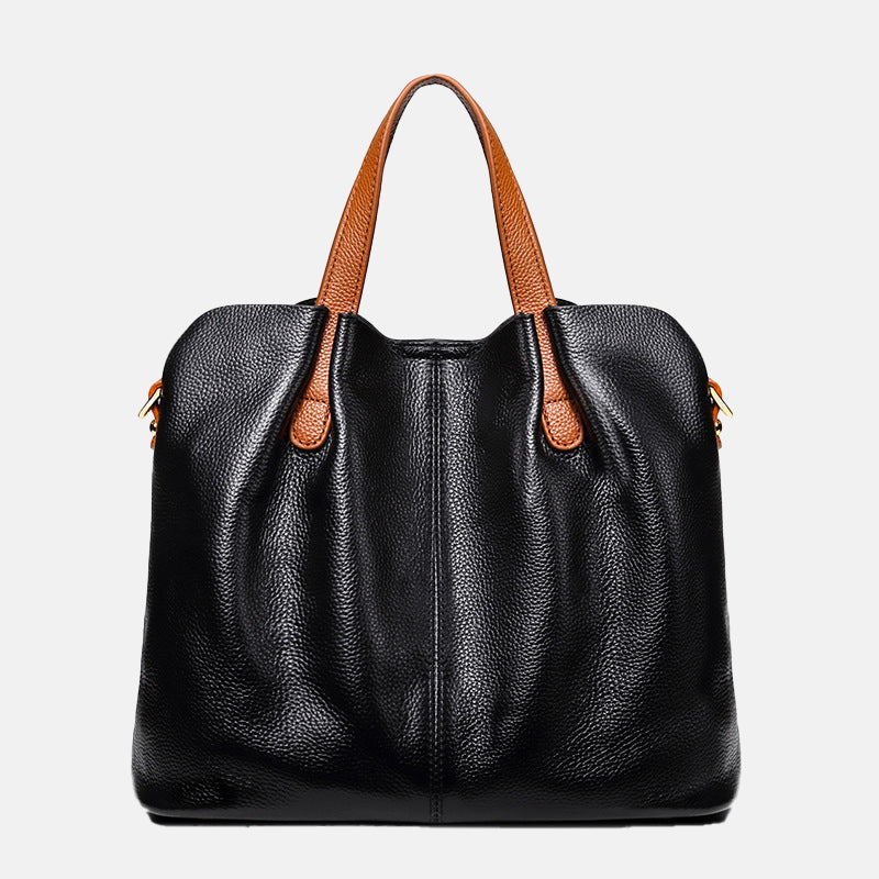 Women’s Color-Block Leather Tote Bag with Shoulder Strap image