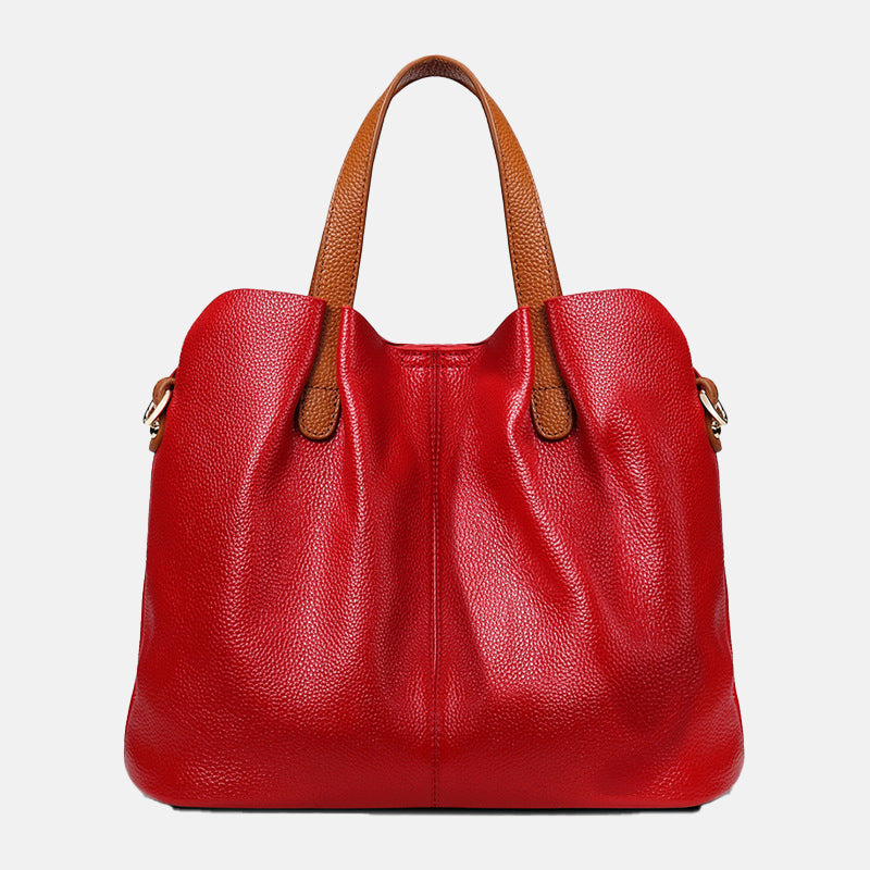 Women’s Color-Block Leather Tote Bag with Shoulder Strap image 5