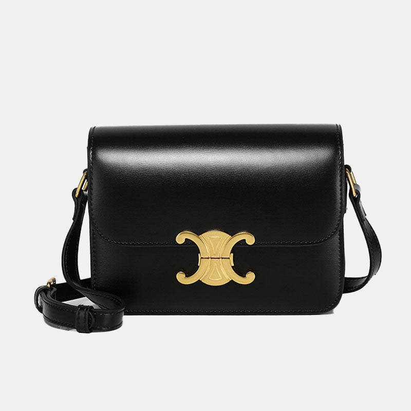 Women’s Cowhide Leather Boxed Shoulder Bags with Golden Hardware image 4