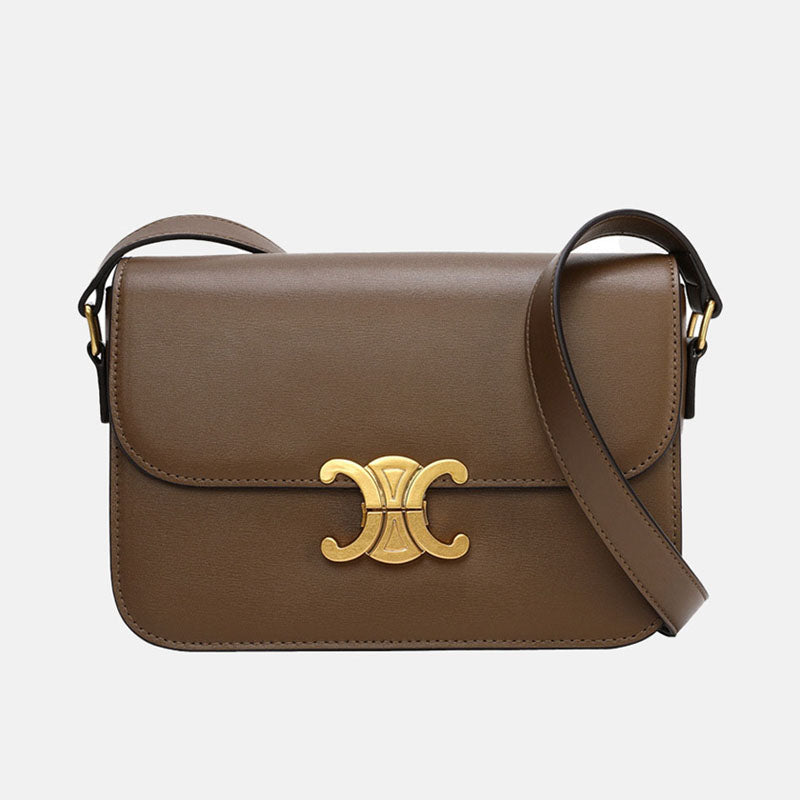 Women’s Cowhide Leather Boxed Shoulder Bags with Golden Hardware image 2