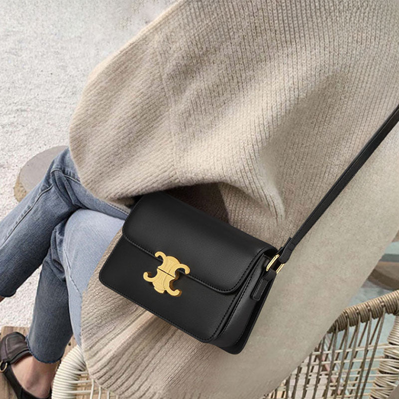 Women’s Cowhide Leather Boxed Shoulder Bags with Golden Hardware image 6