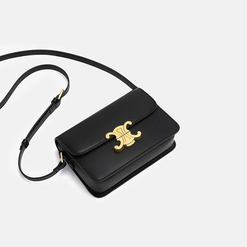 Women’s Cowhide Leather Boxed Shoulder Bags with Golden Hardware image 5