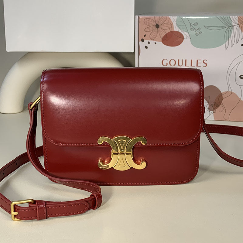 Women’s Cowhide Leather Boxed Shoulder Bags with Golden Hardware image 8