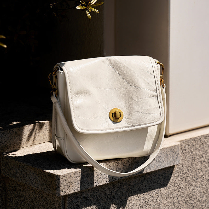 Women’s Crinkled Genuine Leather Turnlock Shoulder Bag image 7