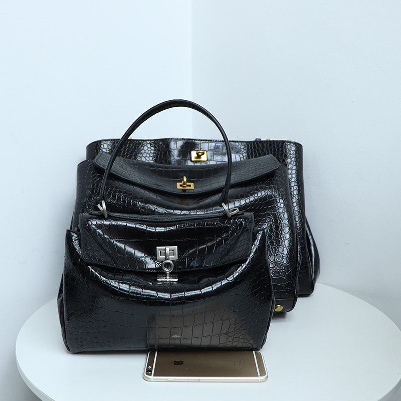 Women’s Croc Print Soft Leather Top Handle Bags image 4