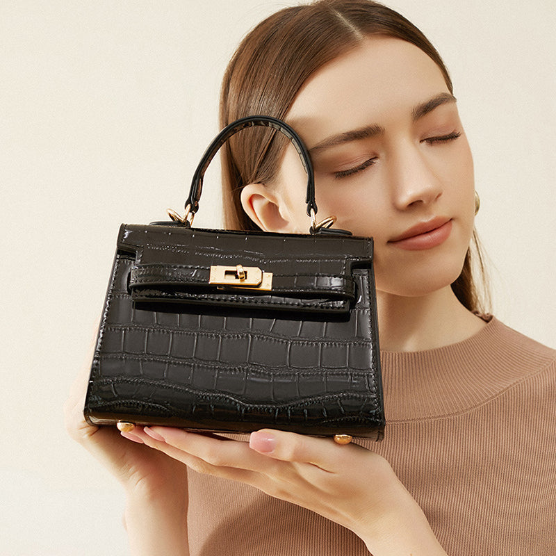 Women’s Croc Print Top Handle Bags in Genuine Leather image 2