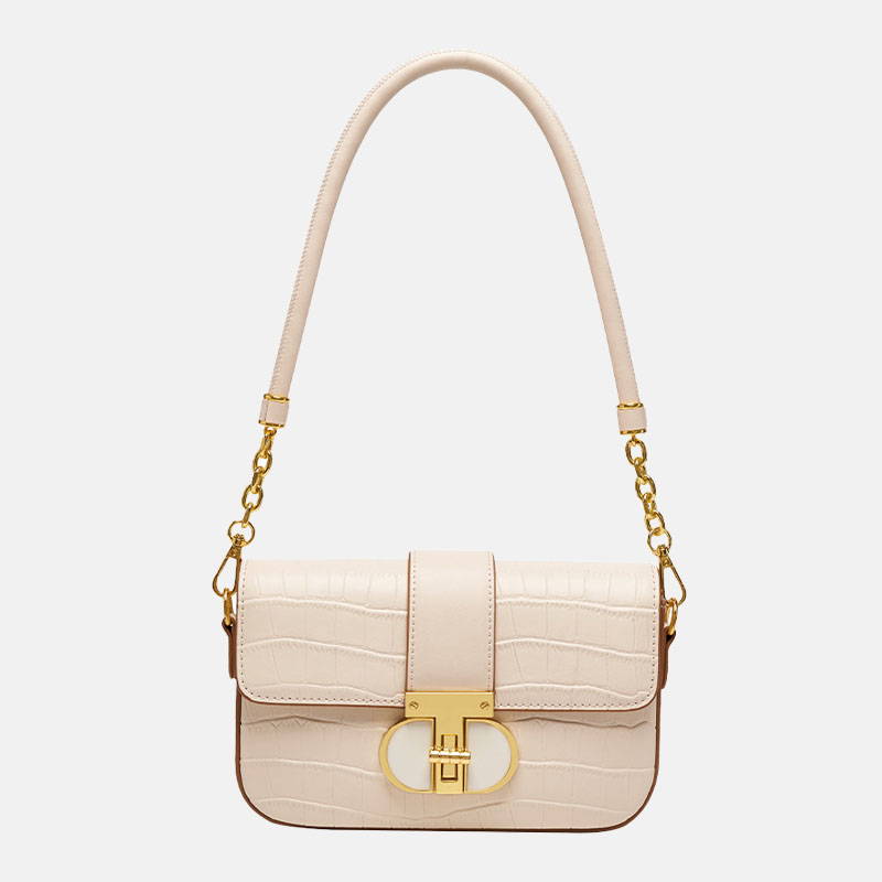 Women’s Crocodile Genuine Leather Lock Buckle Crossbody Baguette Bag image
