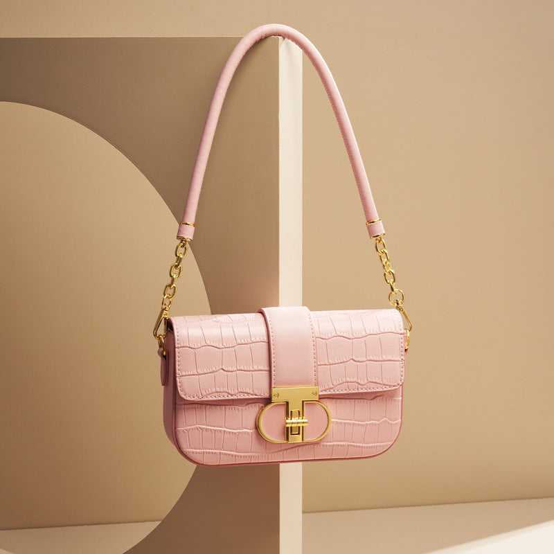 Women’s Crocodile Genuine Leather Lock Buckle Crossbody Baguette Bag image 8