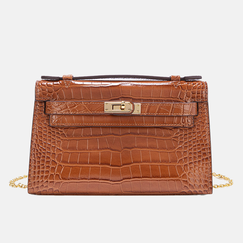 Women’s Crocodile Genuine Leather Lock-Clasp Chain Shoulder Handbag image