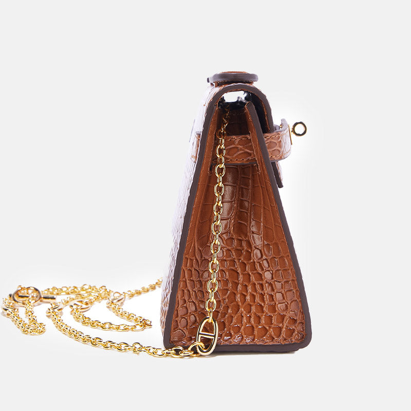 Women’s Crocodile Genuine Leather Lock-Clasp Chain Shoulder Handbag image 3