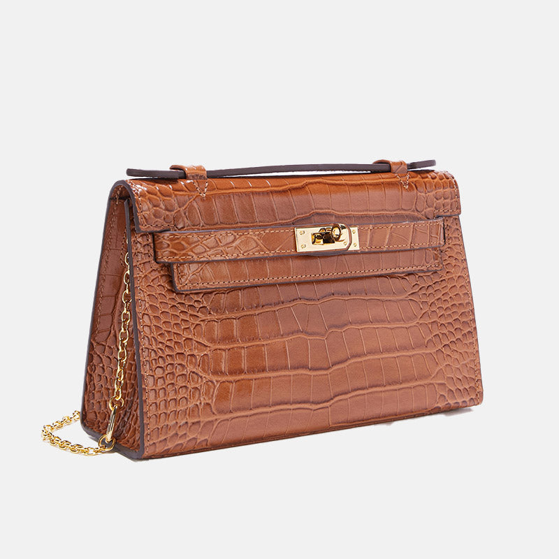 Women’s Crocodile Genuine Leather Lock-Clasp Chain Shoulder Handbag image 2