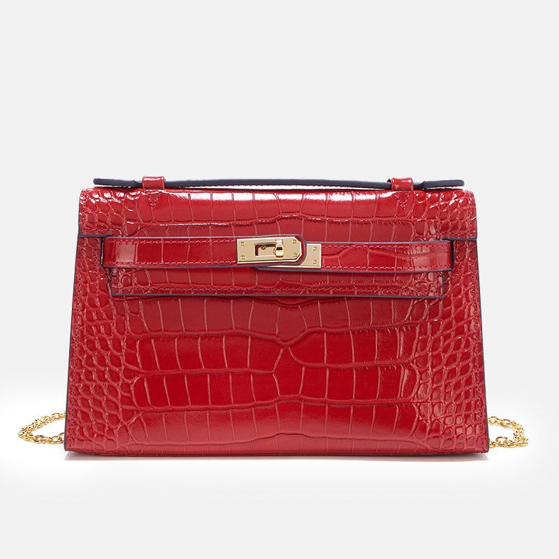 Women’s Crocodile Genuine Leather Lock-Clasp Chain Shoulder Handbag image 6