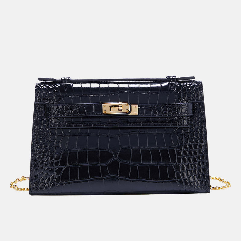 Women’s Crocodile Genuine Leather Lock-Clasp Chain Shoulder Handbag image 7