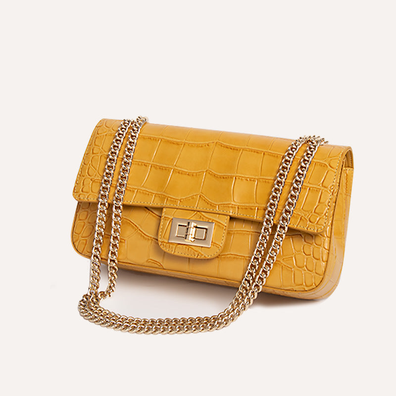 Women’s Crocodile Genuine Leather Lock Crossbody Chain Bag image 5