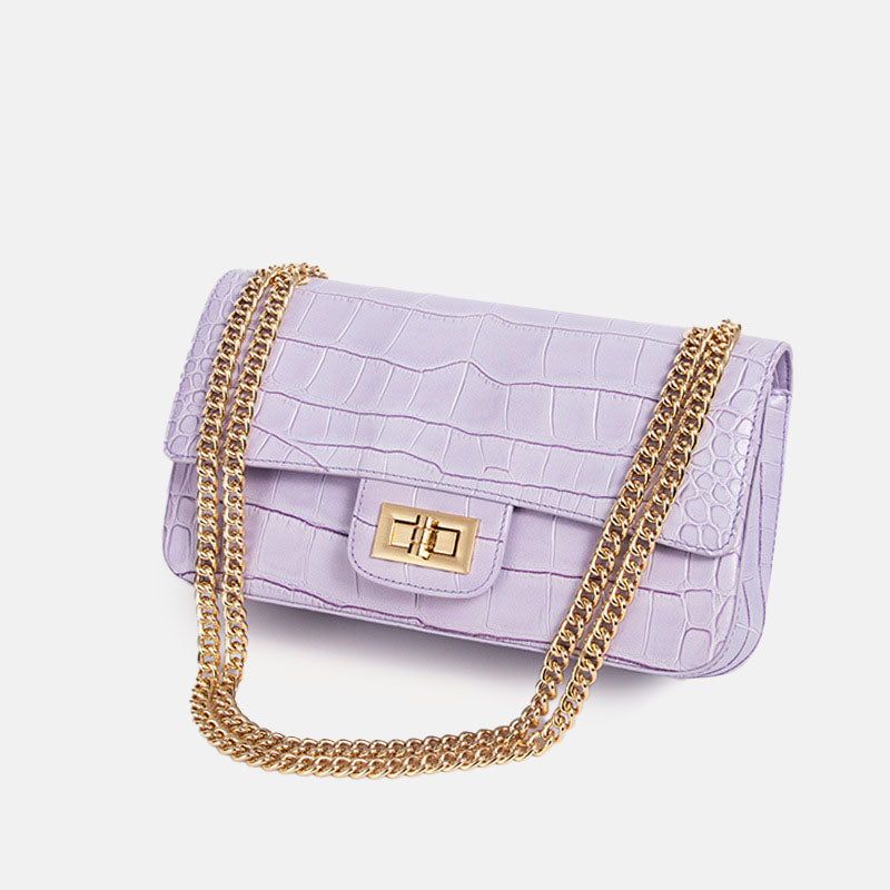 Women’s Crocodile Genuine Leather Lock Crossbody Chain Bag image 9