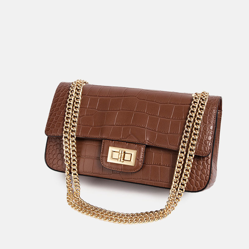 Women’s Crocodile Genuine Leather Lock Crossbody Chain Bag image 11