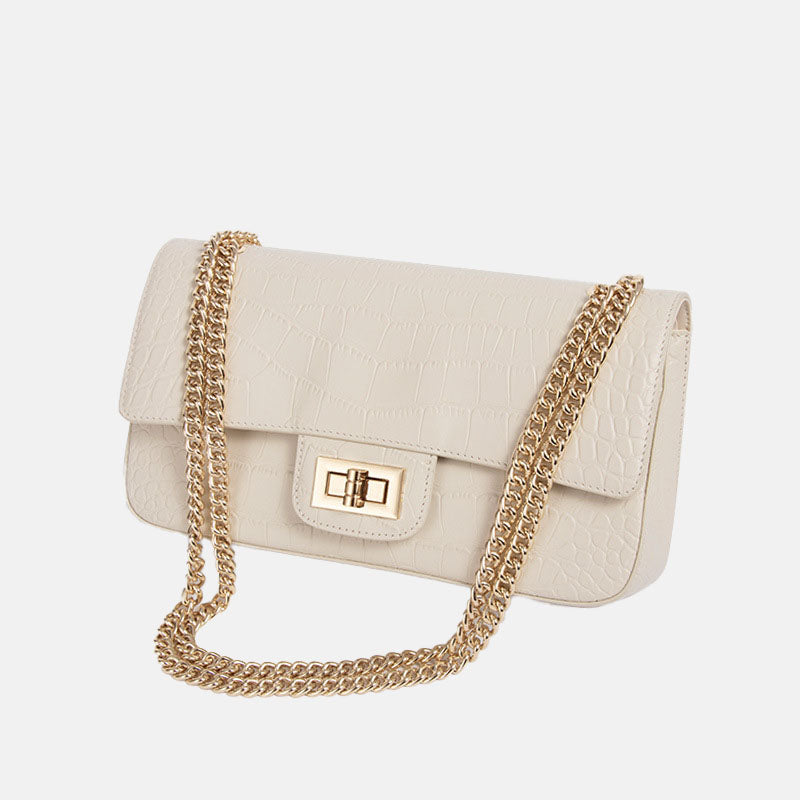 Women’s Crocodile Genuine Leather Lock Crossbody Chain Bag image 2