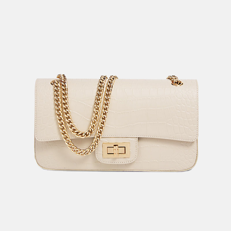 Women’s Crocodile Genuine Leather Lock Crossbody Chain Bag image