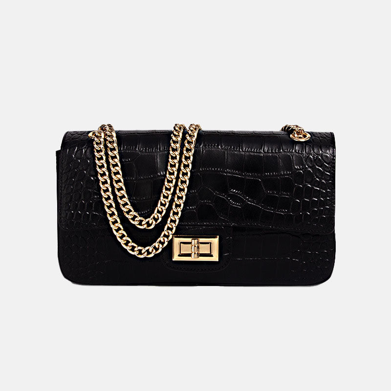 Women’s Crocodile Genuine Leather Lock Crossbody Chain Bag image 3